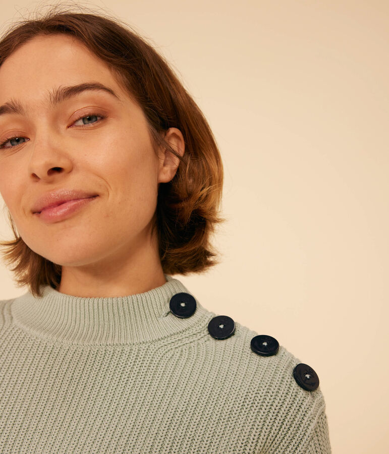 Jersey de punto ingl&eacute;s de algod&oacute;n para mujer verde