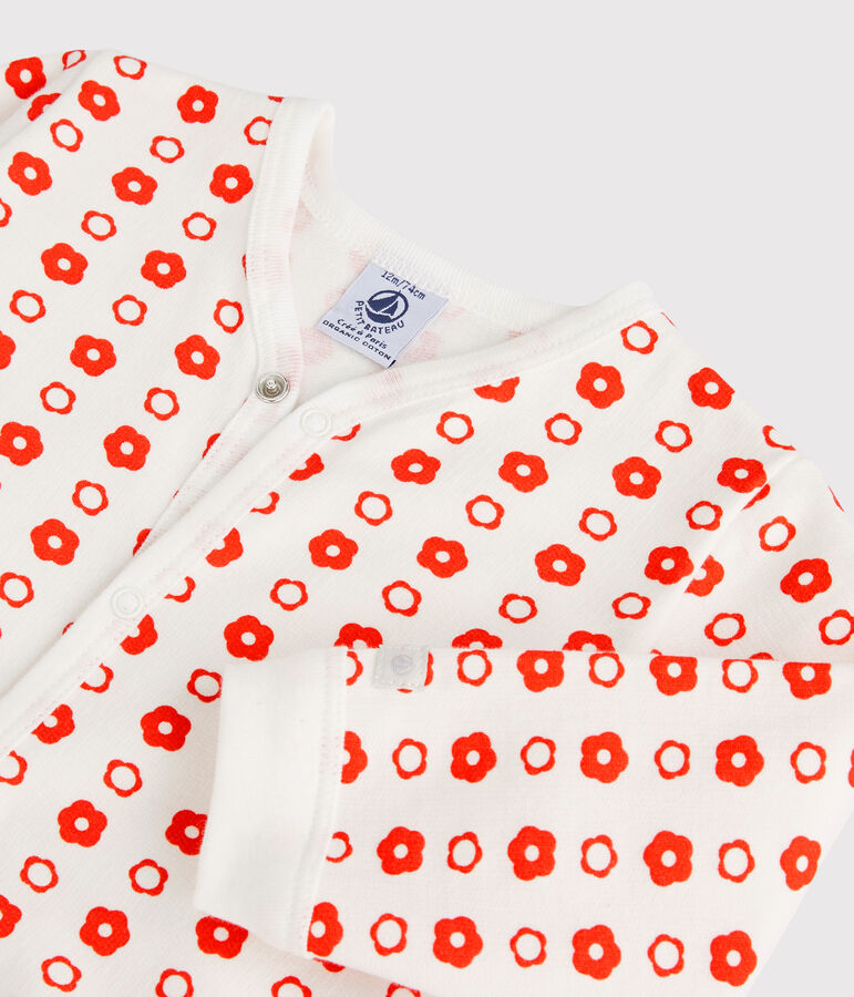Pelele de beb&eacute; de flores retro de mulet&oacute;n de algod&oacute;n org&aacute;nico blanco/rojo