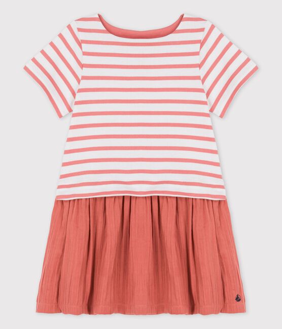 Vestido de jersey y gasa de algodón orgánico de niña blanco MARSHMALLOW/ PAPAYE