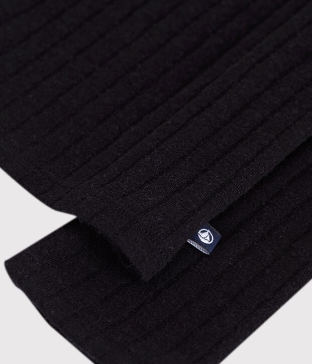 Camiseta lisa de lana y algod&oacute;n con cuello bailarina para mujer negro