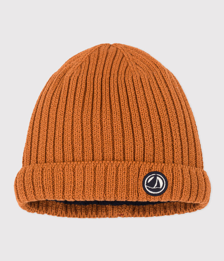Gorro de punto tricotado con forro polar para beb&eacute; marron