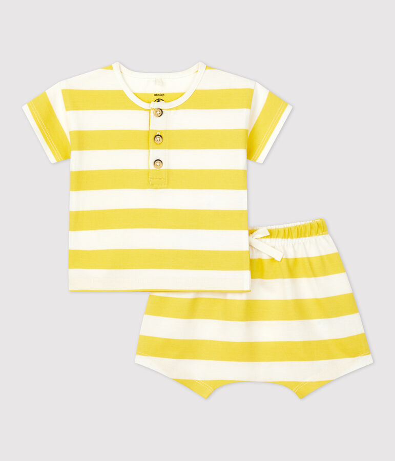 Conjunto de 2 piezas a rayas de jersey de beb&eacute; amarillo/blanco