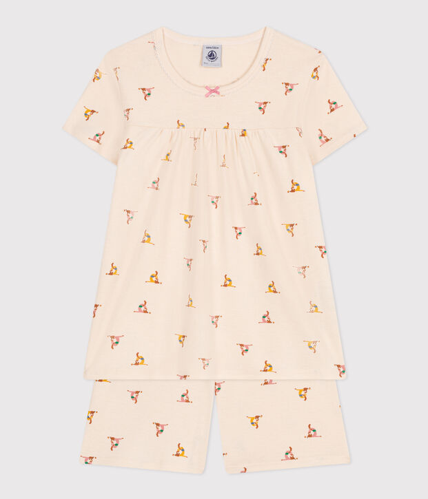 Pijama corto infantil de algod&oacute;n con estampado animal crudo/multicolor