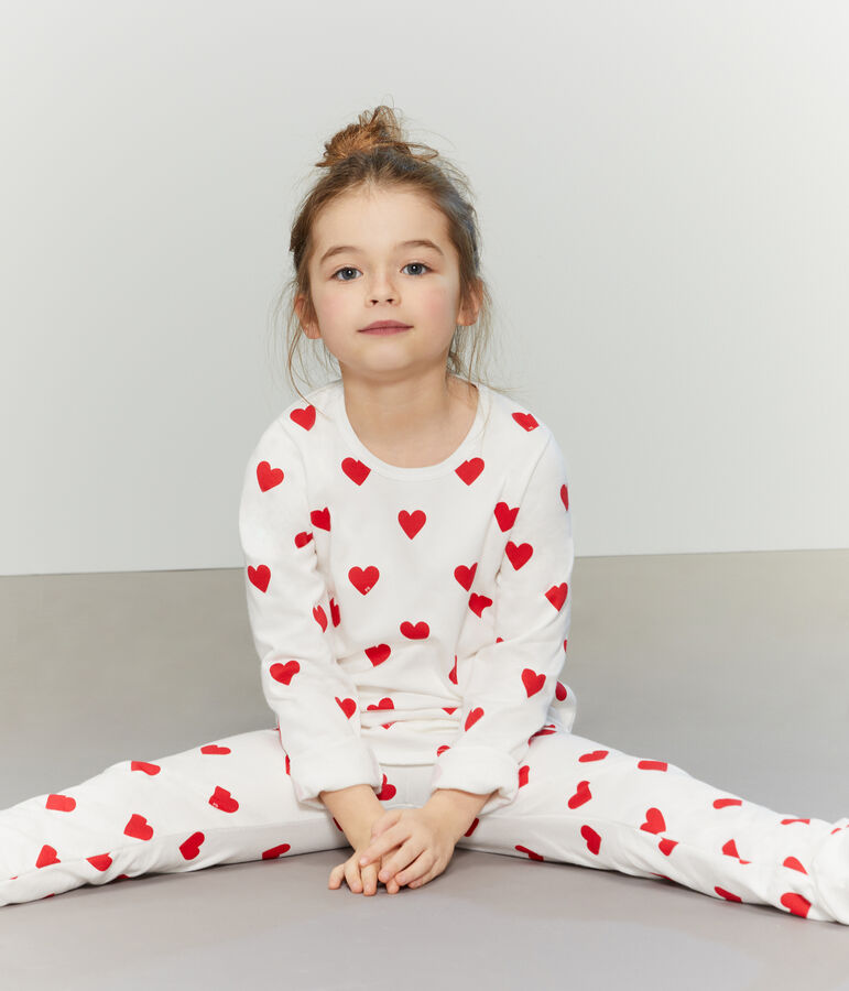 Pijama de felpa para ni&ntilde;a-ni&ntilde;o blanco/rojo