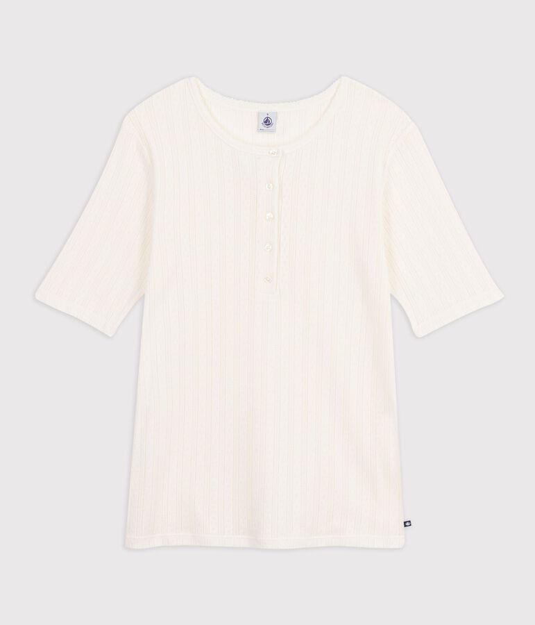 Camiseta lisa de algod&oacute;n de manga corta para mujer crudo