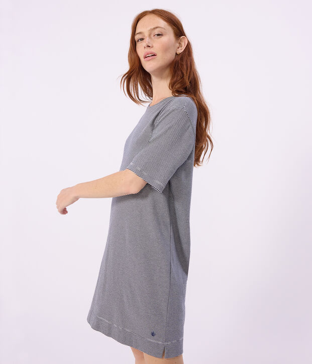Camis&oacute;n de algod&oacute;n de manga corta a rayas para mujer azul/blanco