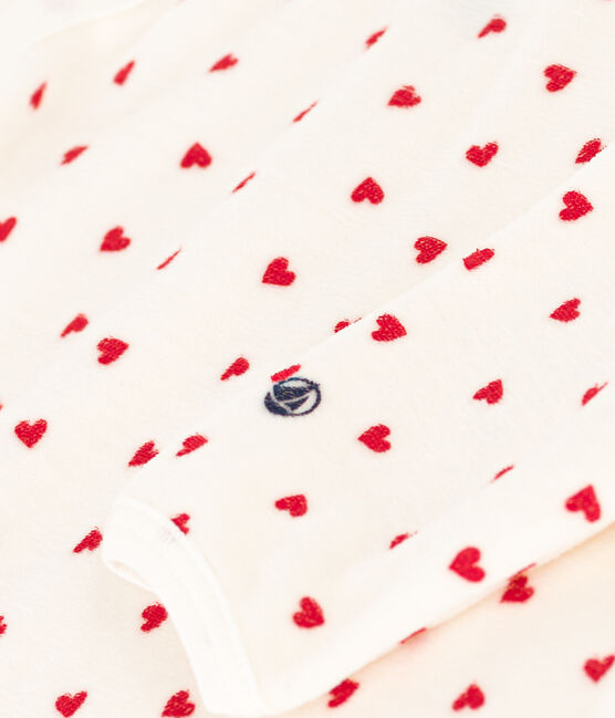 Pijama de terciopelo con corazón para bebé blanco MARSHMALLOW/rojo TERKUIT