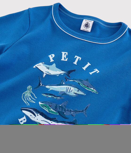 Pijama corto con animales marinos de niño de algodón azul COOL/crudo MULTICO