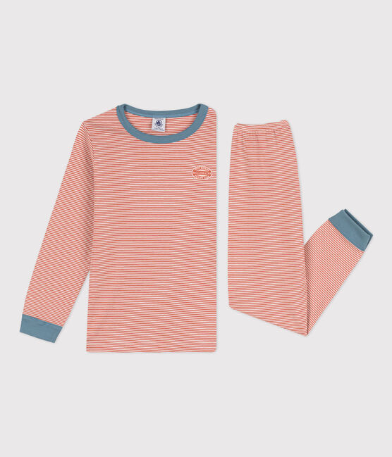 Pijama de algodón milrayas para niño/niña rosa BRANDY/blanco MARSHMALLOW
