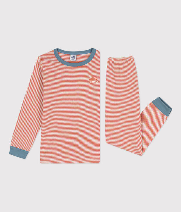 Pijama de algod&oacute;n milrayas para ni&ntilde;o/ni&ntilde;a rosa/blanco