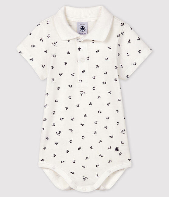Body estampado de algodón y manga corta de bebé niño blanco MARSHMALLOW/azul SMOKING