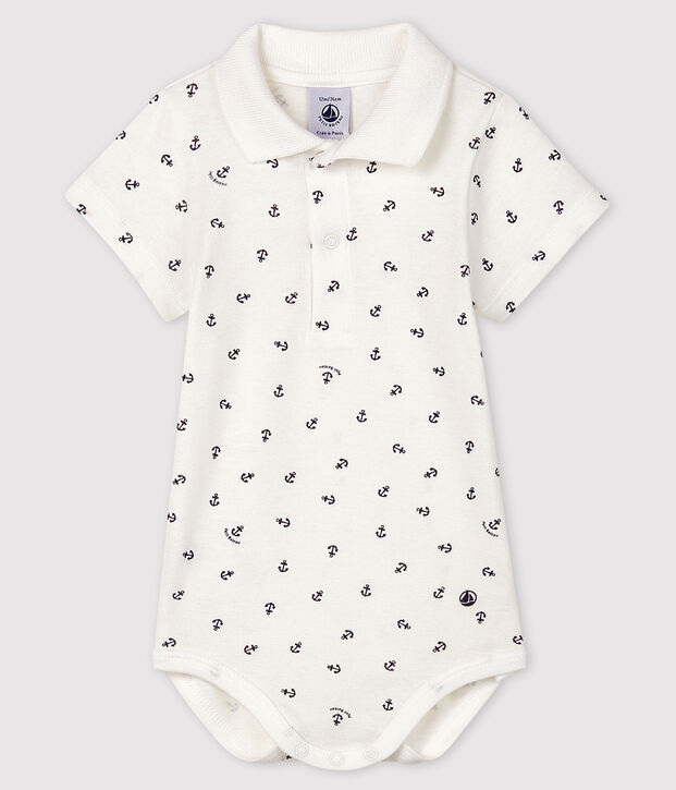 Body estampado de algod&oacute;n y manga corta de beb&eacute; ni&ntilde;o blanco/azul