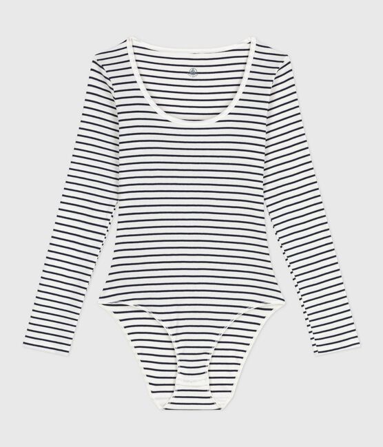 Body de algodón y elastano a rayas para mujer blanco MARSHMALLOW/azul SMOKING