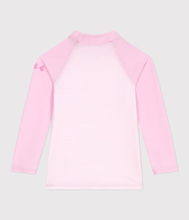 Camiseta infantil de ba&ntilde;o de manga larga a rayas con protecci&oacute;n frente a los rayos UV rosa/blanco