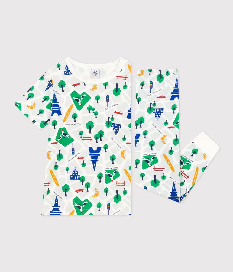 Pijama infantil de algod&oacute;n con estampado de Par&iacute;s blanco MARSHMALLOW/blanco MULTICO