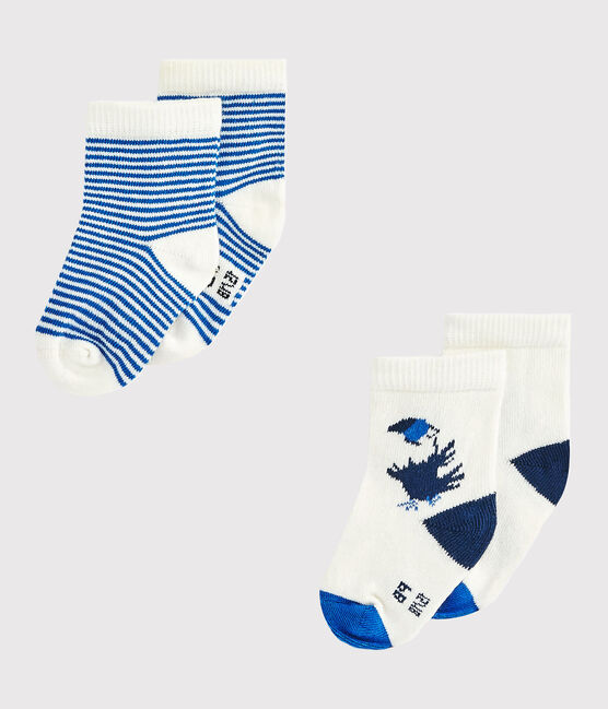Lote de 2 pares de calcetines bebé niño blanco .