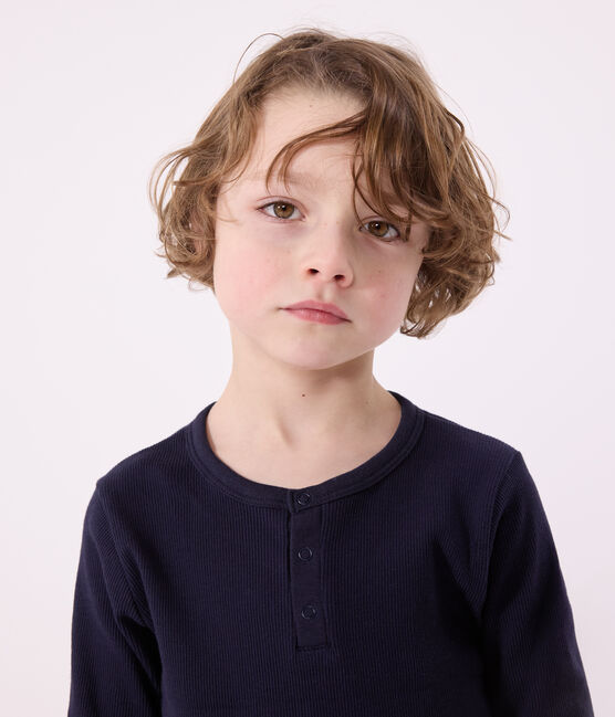 Pijama infantil liso de algodón azul SMOKING