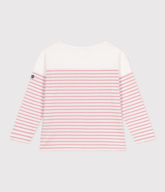 Camiseta marinera infantil de algodón de manga larga blanco MARSHMALLOW/rosa CHARME