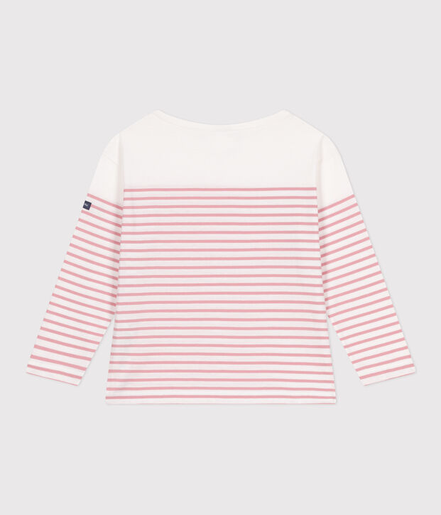 Camiseta marinera infantil de algod&oacute;n de manga larga blanco/rosa
