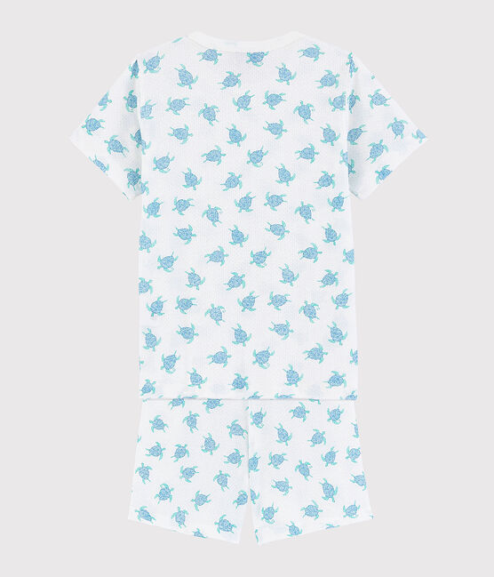 Pijama corto con estampado de tortugas de algodón ultra-ligero de niño/niña blanco MARSHMALLOW/blanco MULTICO