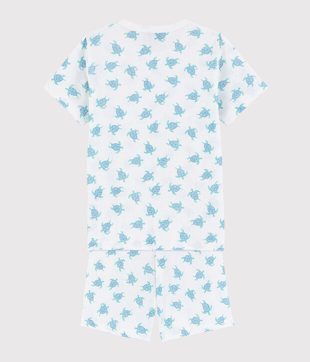 Pijama corto con estampado de tortugas de algod&oacute;n ultra-ligero de ni&ntilde;o/ni&ntilde;a blanco/multicolor