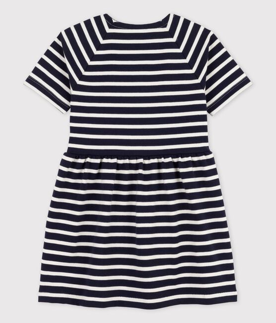 Vestido de manga corta de algodón de niña azul SMOKING/blanco MARSHMALLOW