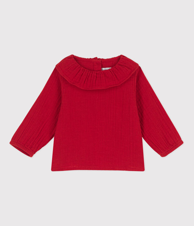 Blusa de manga larga de gasa de algod&oacute;n para beb&eacute; rojo