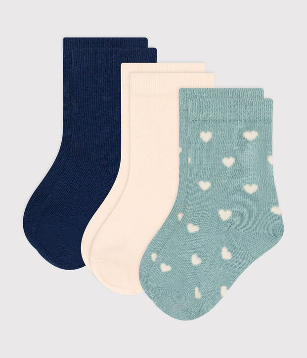 3 pares de calcetines de algod&oacute;n con corazones para beb&eacute; multicolor