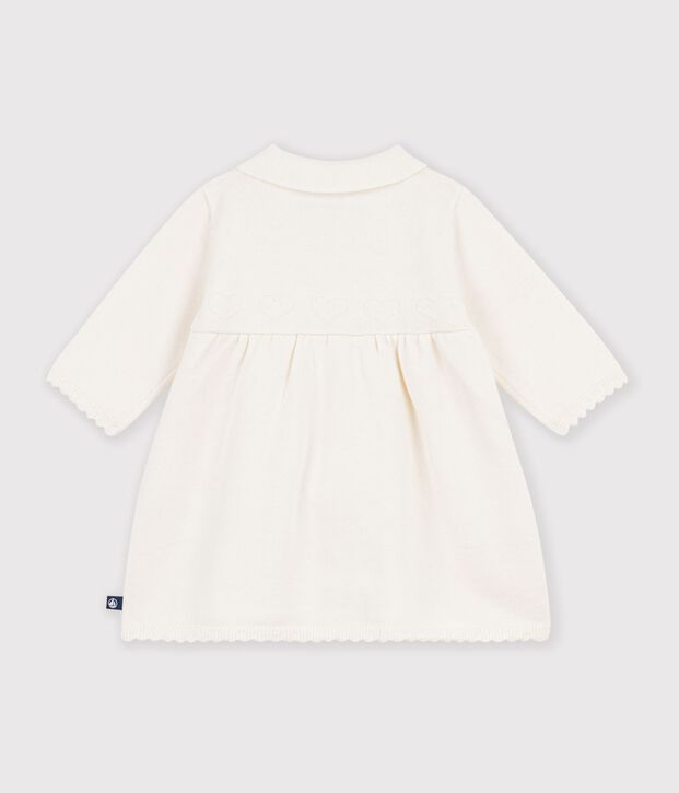 Vestido con cuello de punto tricotado liso para beb&eacute; blanco
