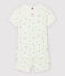 Pijama corto de flores de niña de algodón y lino blanco MARSHMALLOW/blanco MULTICO