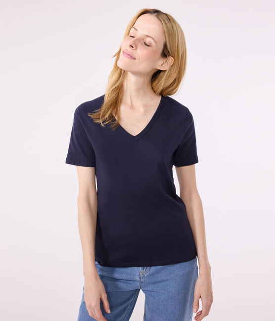 Camiseta Iconique de manga corta de punto liso para mujer azul SMOKING