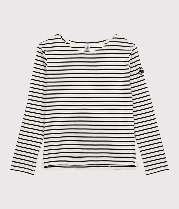 Jersey marinero ligero de algod&oacute;n de mujer blanco/azul