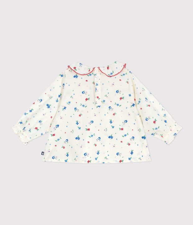 Blusa de algod&oacute;n de manga larga con estampado de flores para beb&eacute; blanco/multicolor