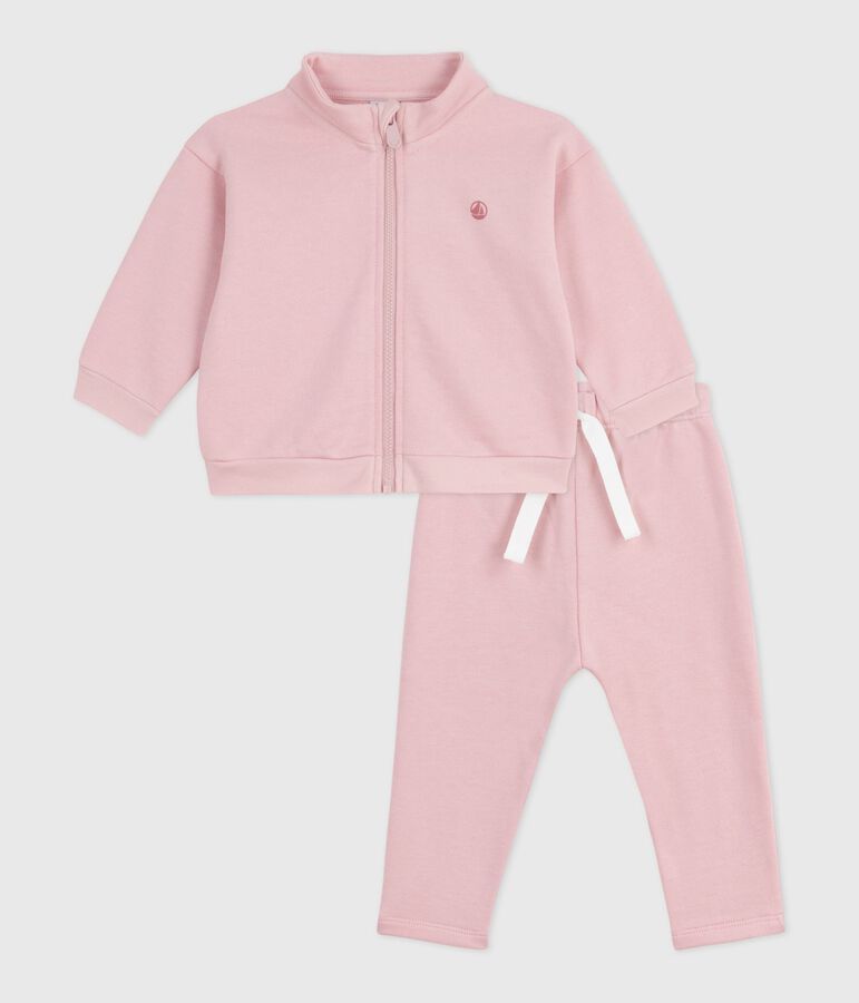 Conjunto de sudadera y pantal&oacute;n de algod&oacute;n liso para beb&eacute; rosa