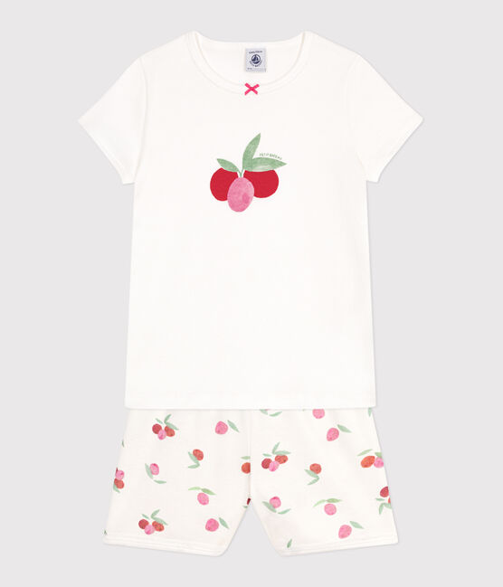 Pijama corto infantil de algodón con estampado de frutas blanco MARSHMALLOW/blanco MULTICO