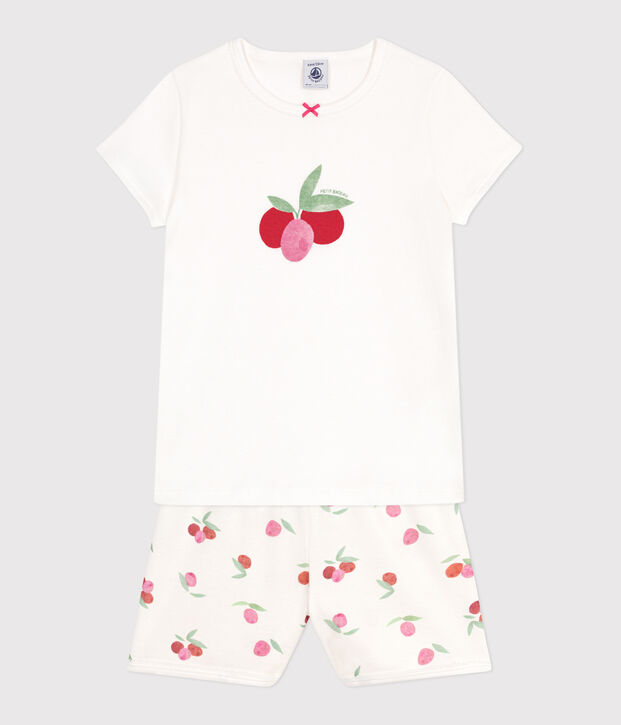 Pijama corto infantil de algod&oacute;n con estampado de frutas blanco/multicolor