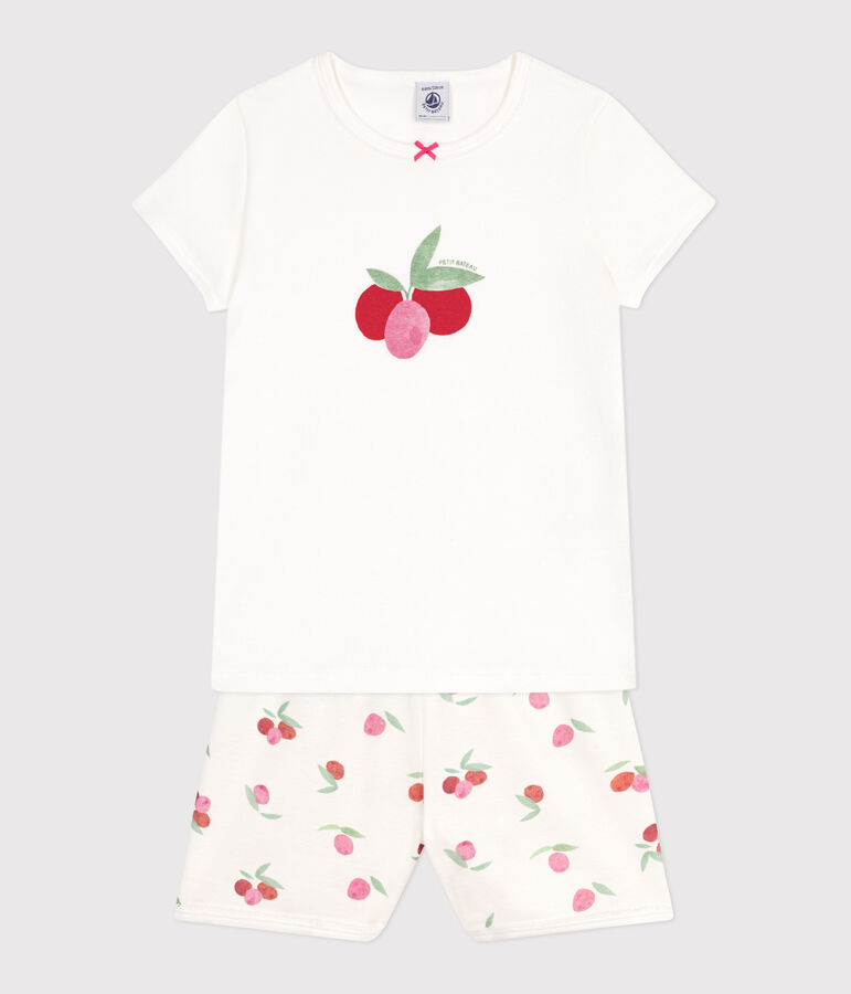 Pijama corto infantil de algod&oacute;n con estampado de frutas blanco/multicolor
