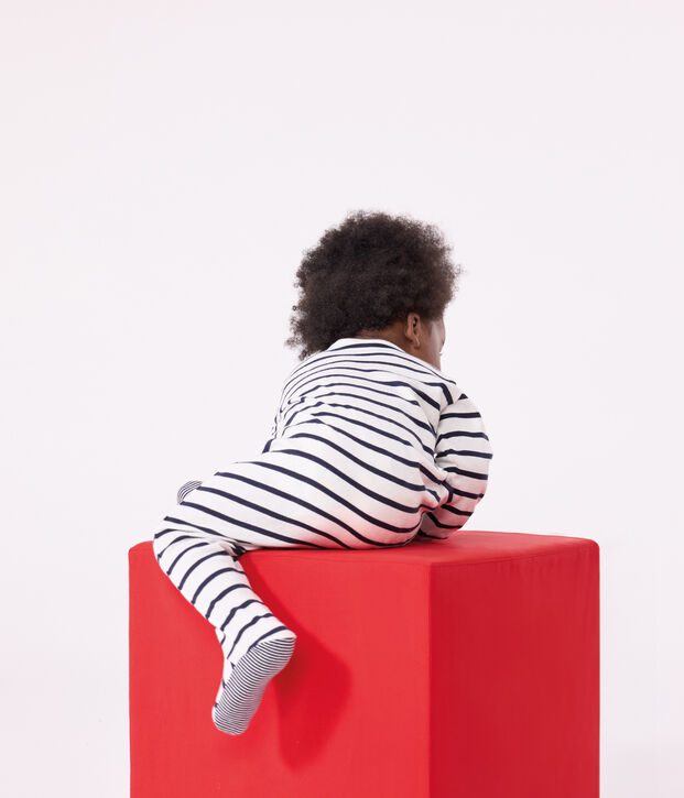 Pijama de punto a rayas para beb&eacute; blanco/azul