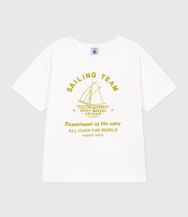 Camiseta infantil de manga corta de algod&oacute;n blanco