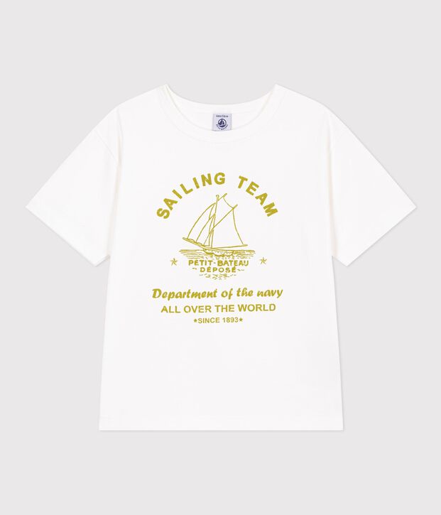 Camiseta infantil de manga corta de algod&oacute;n blanco