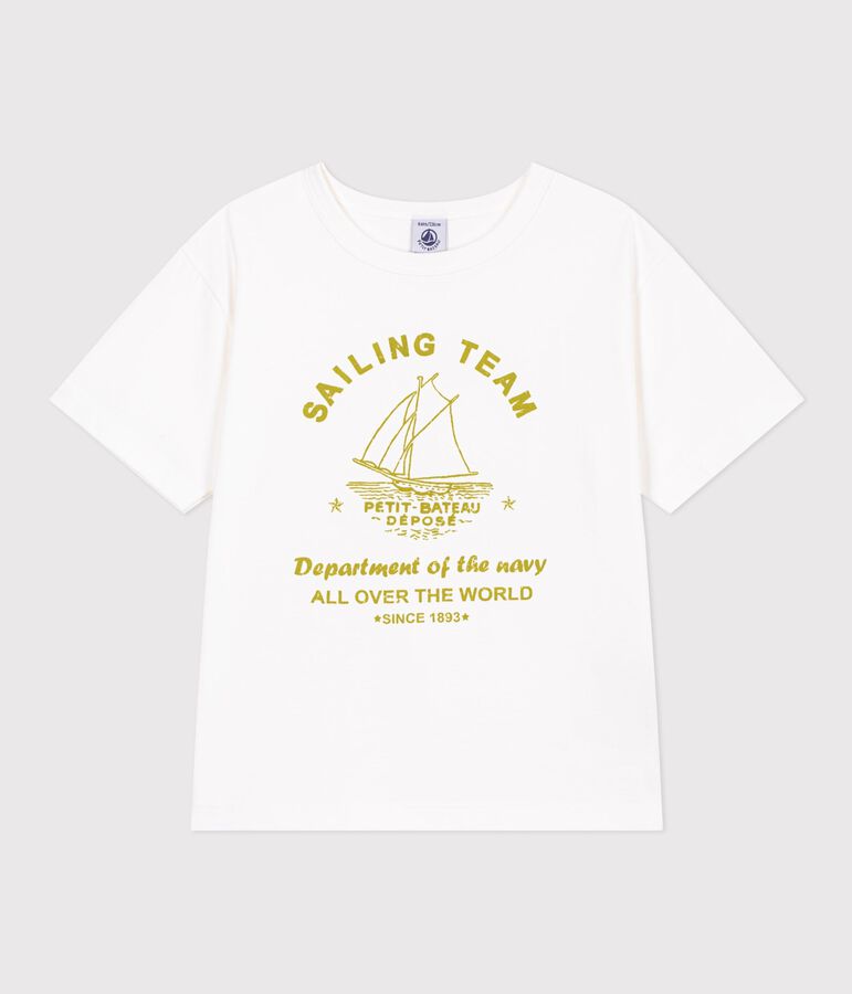 Camiseta infantil de manga corta de algod&oacute;n blanco MARSHMALLOW