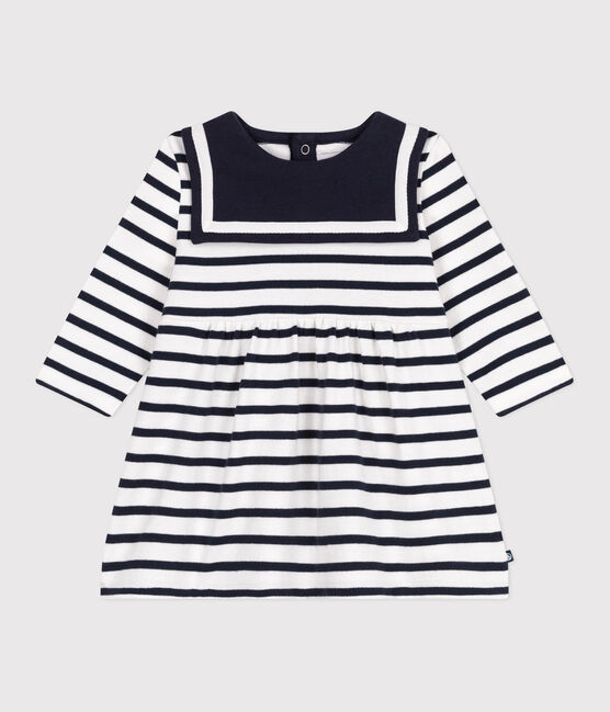 Vestido marinero de algodón grueso de manga larga para bebé blanco MARSHMALLOW/azul SMOKING