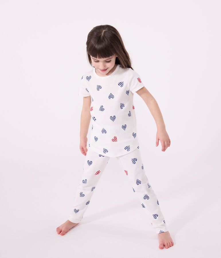 Pijama infantil de algod&oacute;n con flores blanco/rojo/multicolor