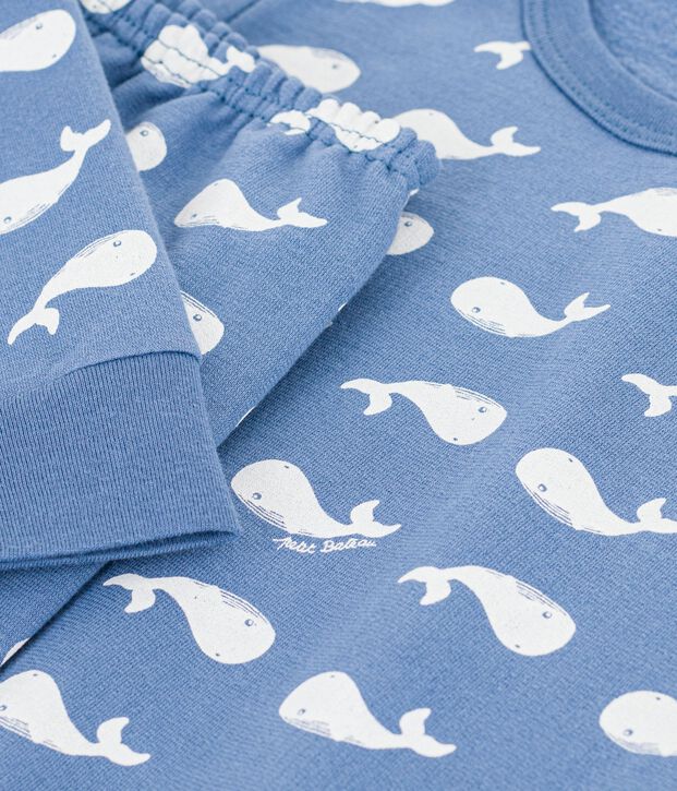 Pijama infantil de mulet&oacute;n con estampado de ballenas azul/blanco