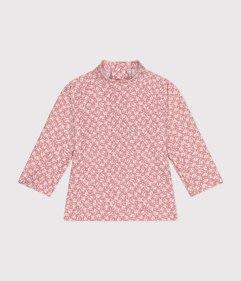 Camiseta de ba&ntilde;o anti UV para beb&eacute; rosa/blanco