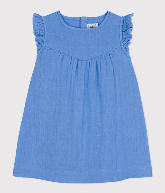 Vestido liso de gasa de algodón sin mangas azul EDNA