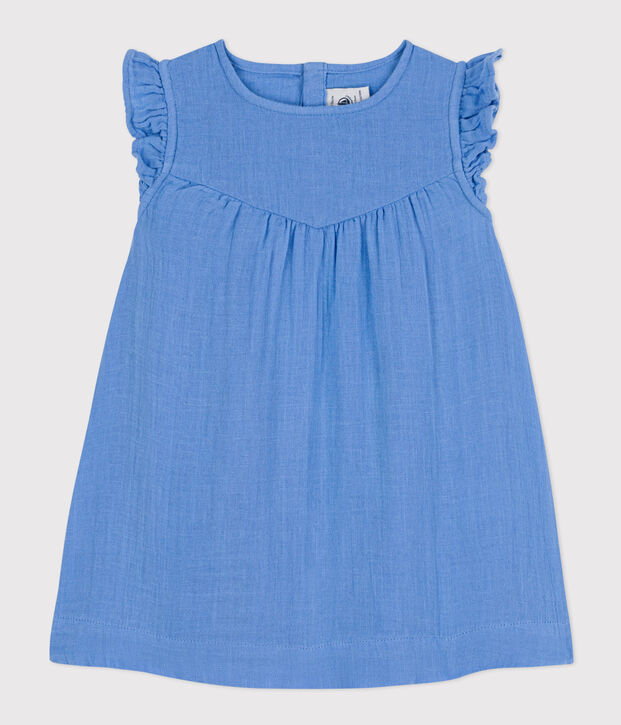 Vestido liso de gasa de algod&oacute;n sin mangas azul