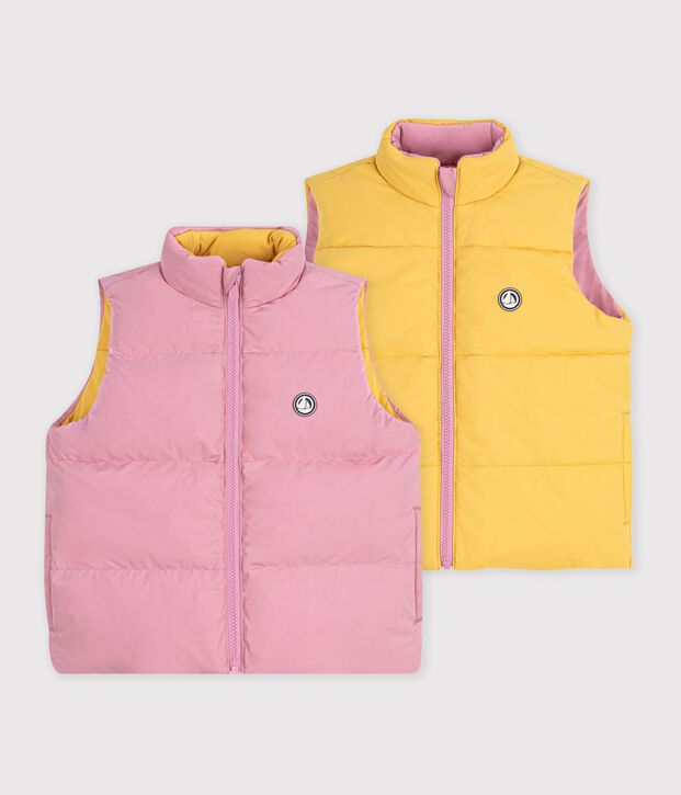 Plum&iacute;fero infantil liso sin mangas rosa/amarillo