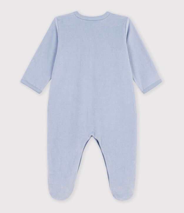 Pijama de terciopelo liso con estampado para beb&eacute; azul