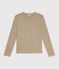 Camiseta lisa de algod&oacute;n de manga larga para mujer beige